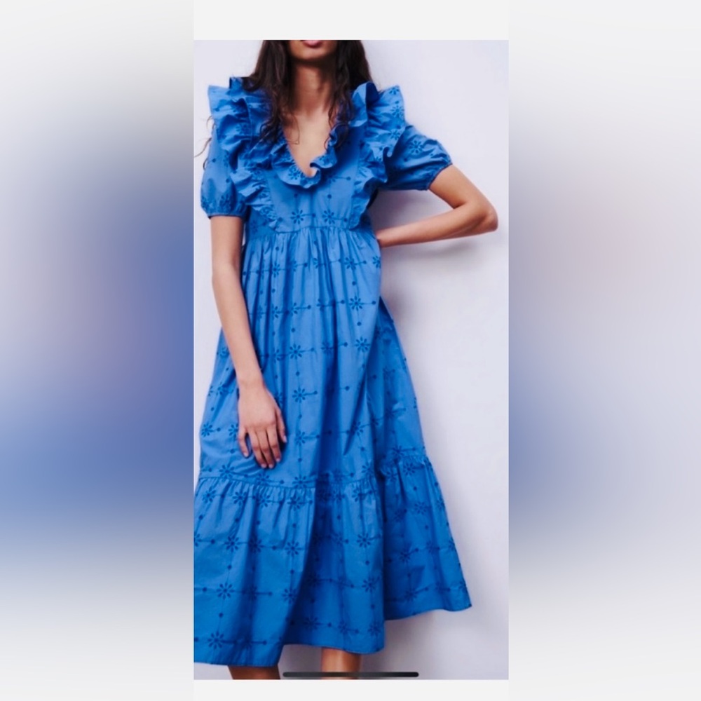 Zara Ruffle Blue Eyelet Dress